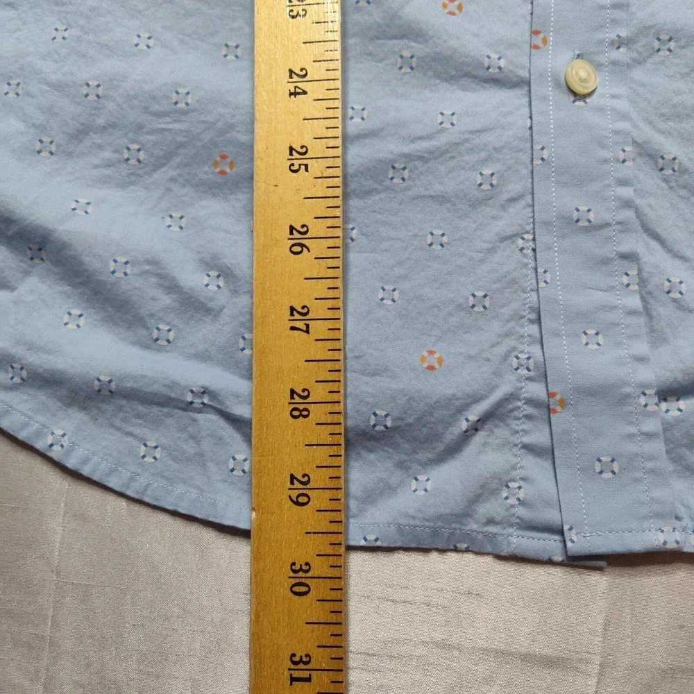 BANANA REPUBLIC UNTUCKED Fit Men Large Organic Cotton Blue Geo‎ Button Shirt